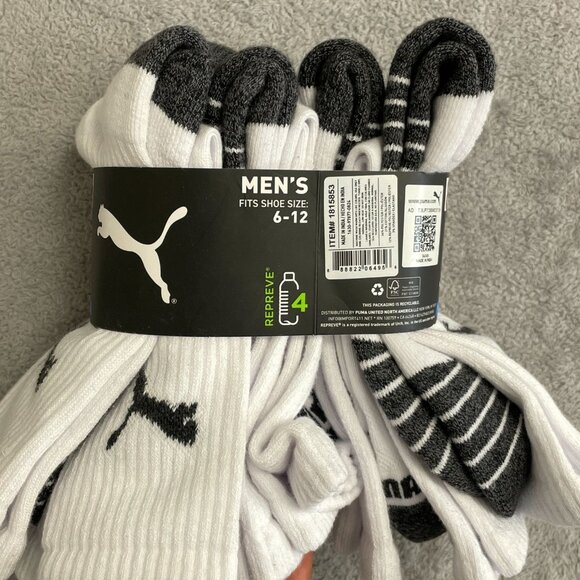 NEW Puma Men's Size 6-12 8-Pair Crew Socks Moisture Wicking White & Black - Picture 1 of 5